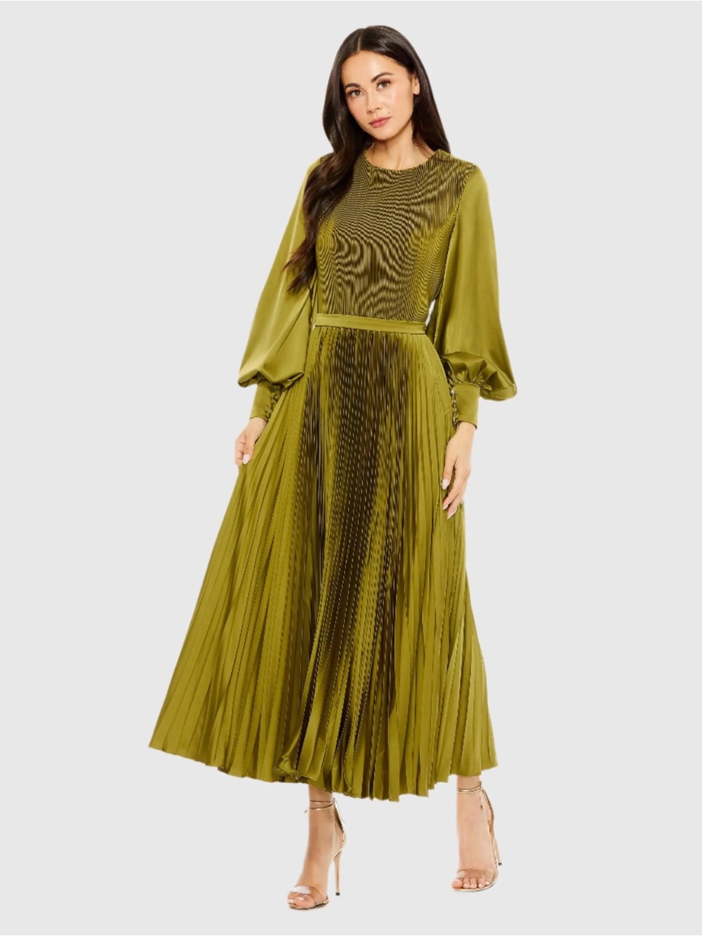 Mac Duggal 49718 Green Long Sleeve High Neck Pleated Dress sz 16